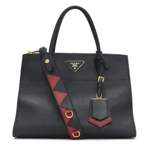 Prada Black & Red Saffiano Geometric-Strap Tote
