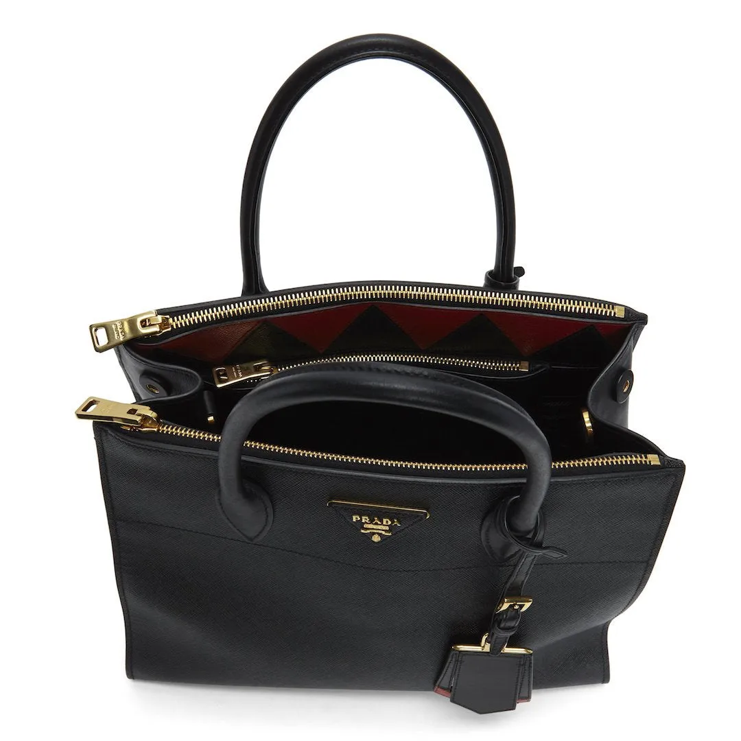 Prada Black & Red Saffiano Geometric-Strap Tote