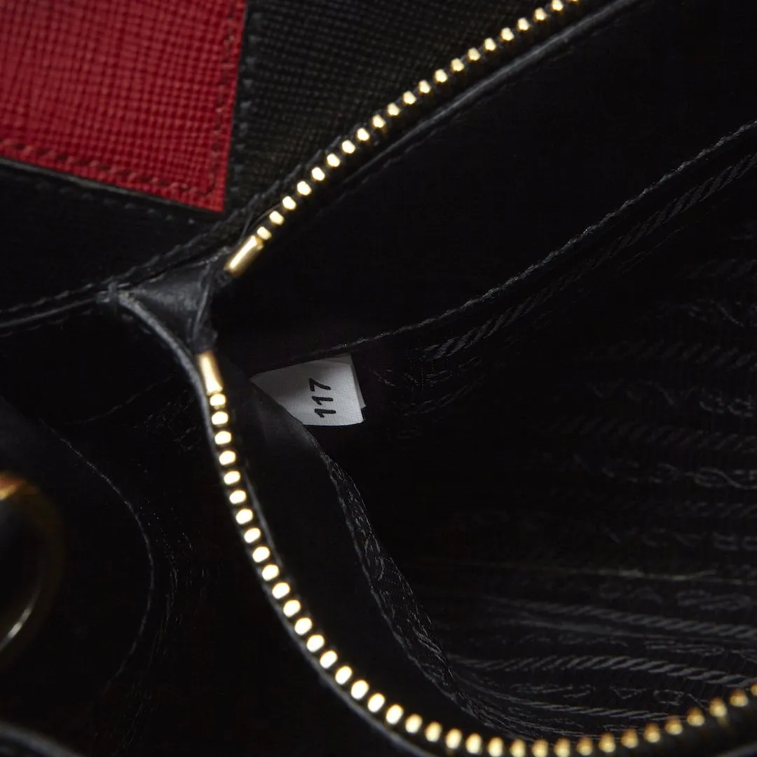 Prada Black & Red Saffiano Geometric-Strap Tote