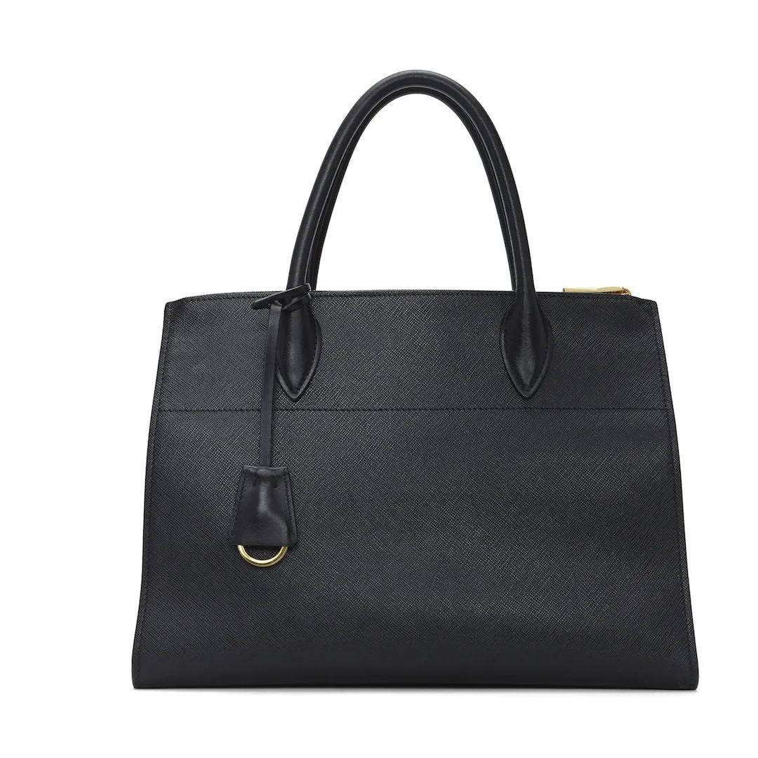 Prada Black & Red Saffiano Geometric-Strap Tote