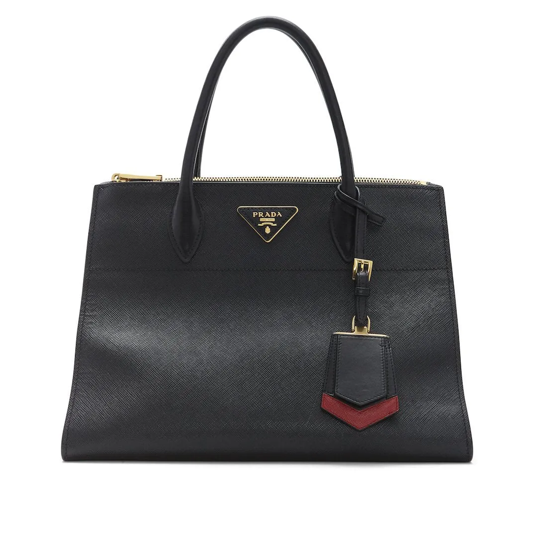 Prada Black & Red Saffiano Geometric-Strap Tote