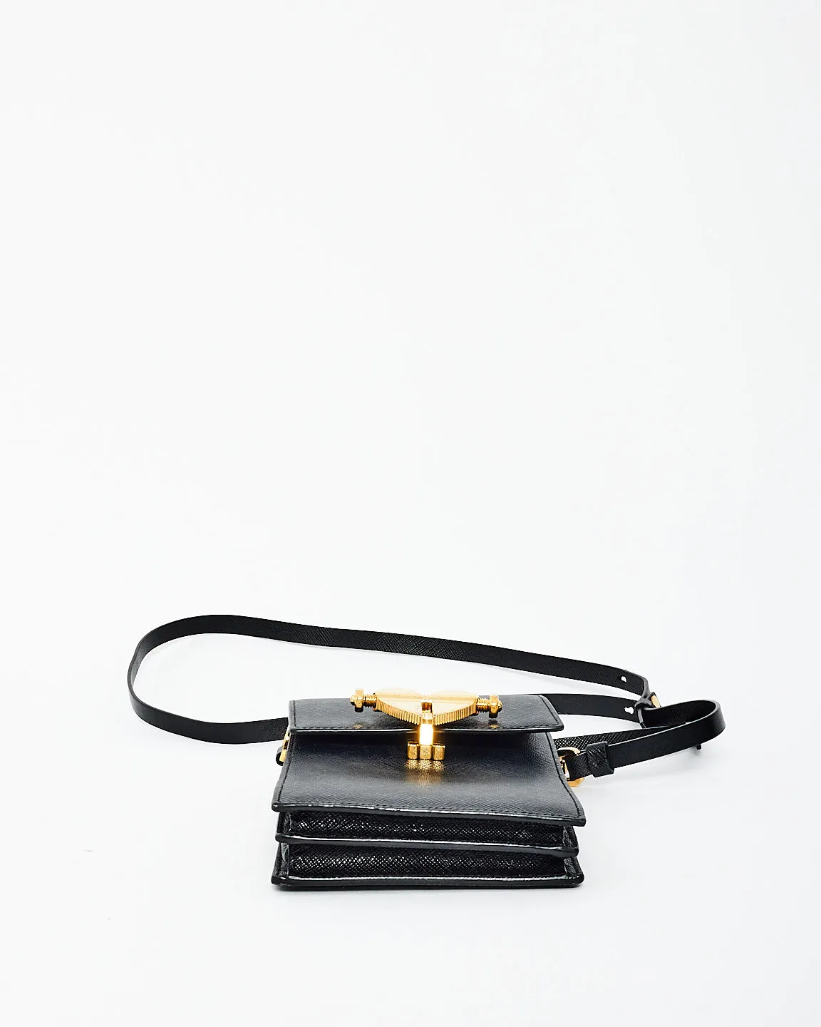 Prada Black Saffiano Leather Heart Lock Crossbody Bag