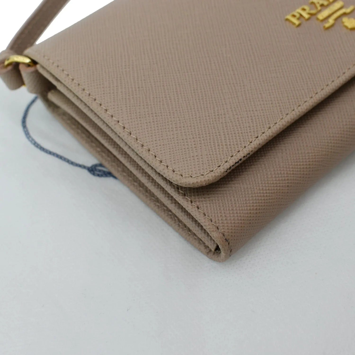 PRADA Mini Saffiano Leather Strap Crossbody Bag Natural
