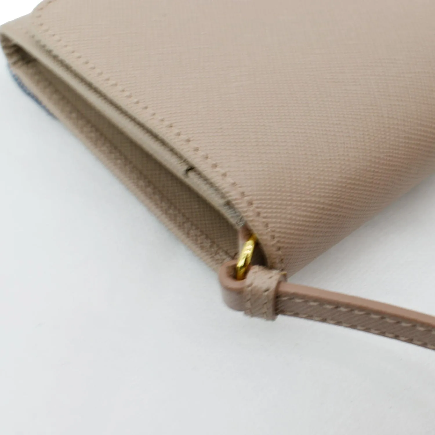 PRADA Mini Saffiano Leather Strap Crossbody Bag Natural