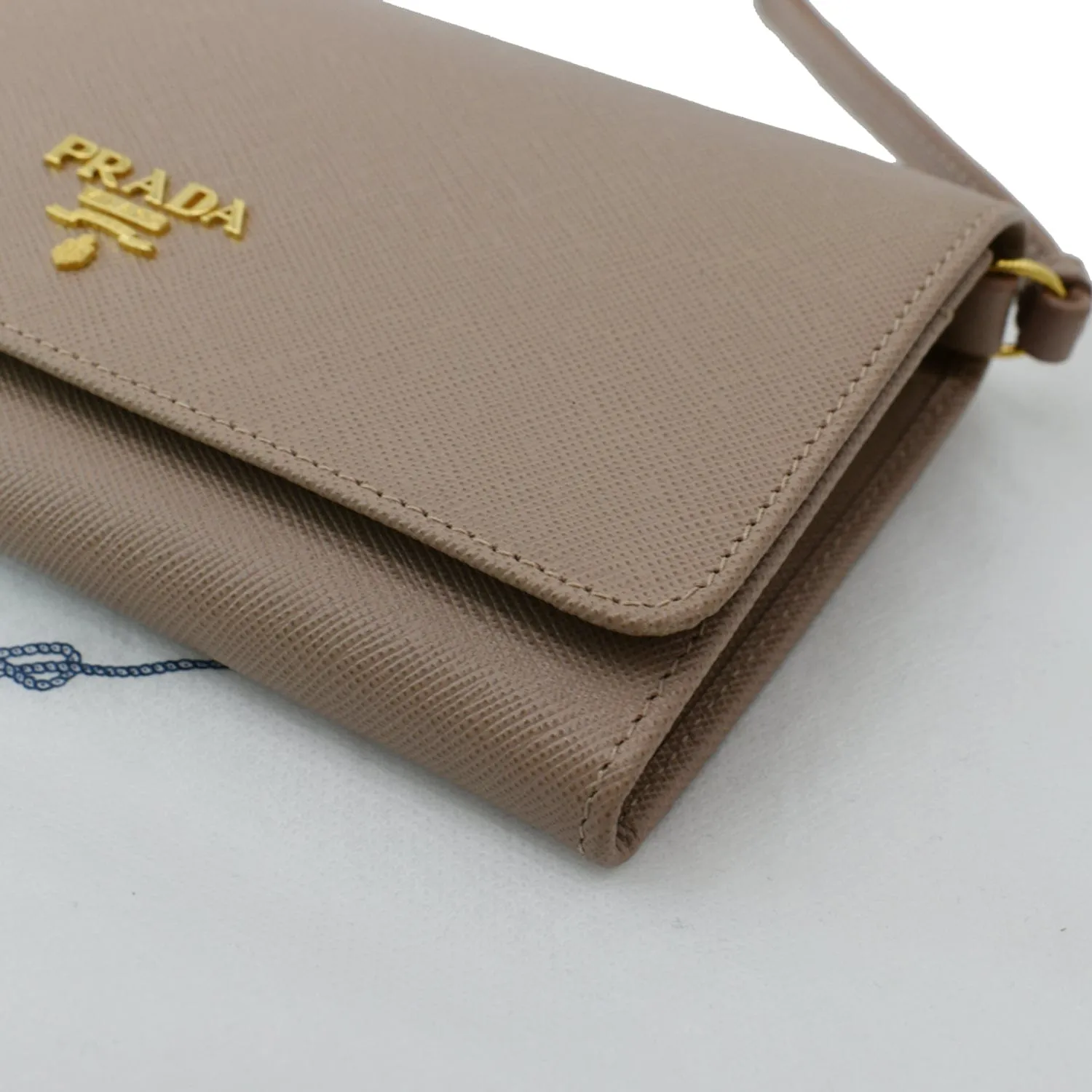 PRADA Mini Saffiano Leather Strap Crossbody Bag Natural