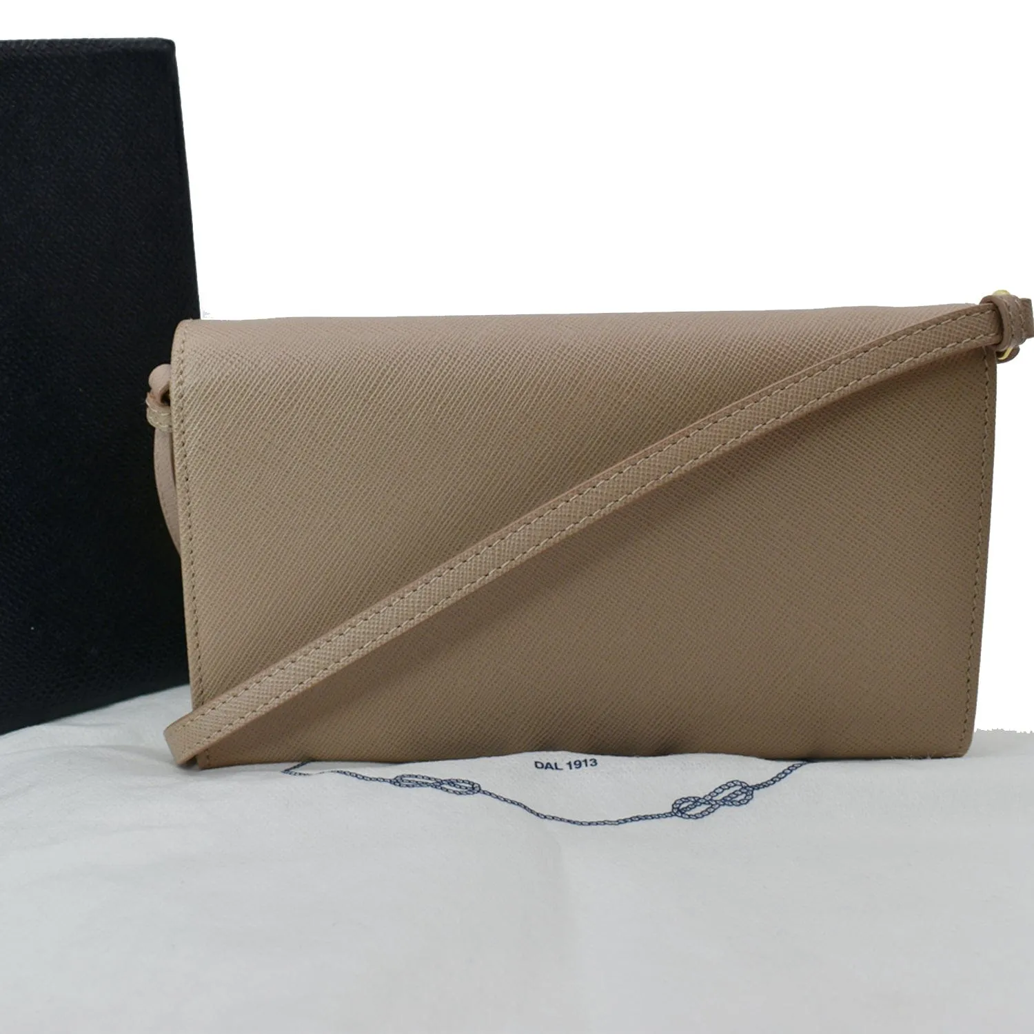 PRADA Mini Saffiano Leather Strap Crossbody Bag Natural