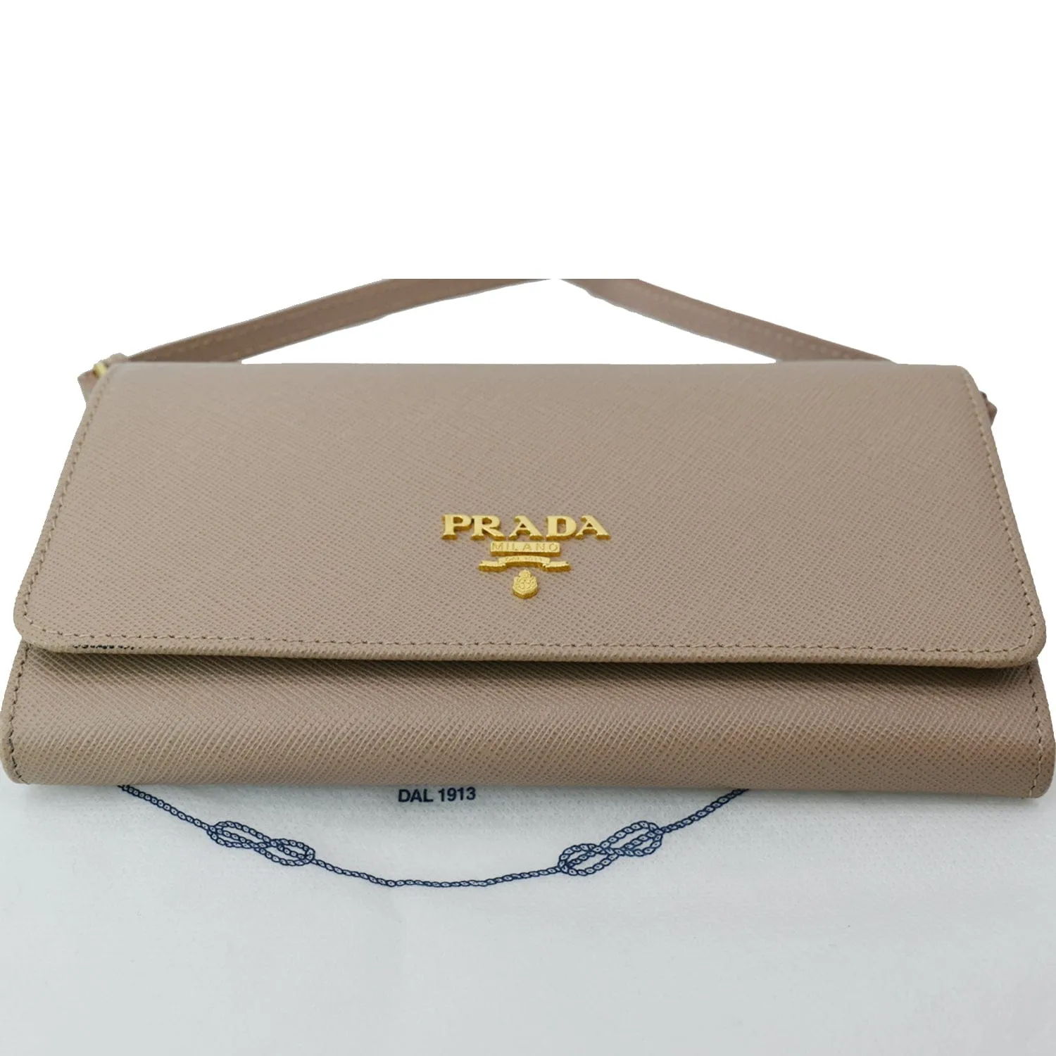 PRADA Mini Saffiano Leather Strap Crossbody Bag Natural