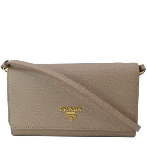 PRADA Mini Saffiano Leather Strap Crossbody Bag Natural