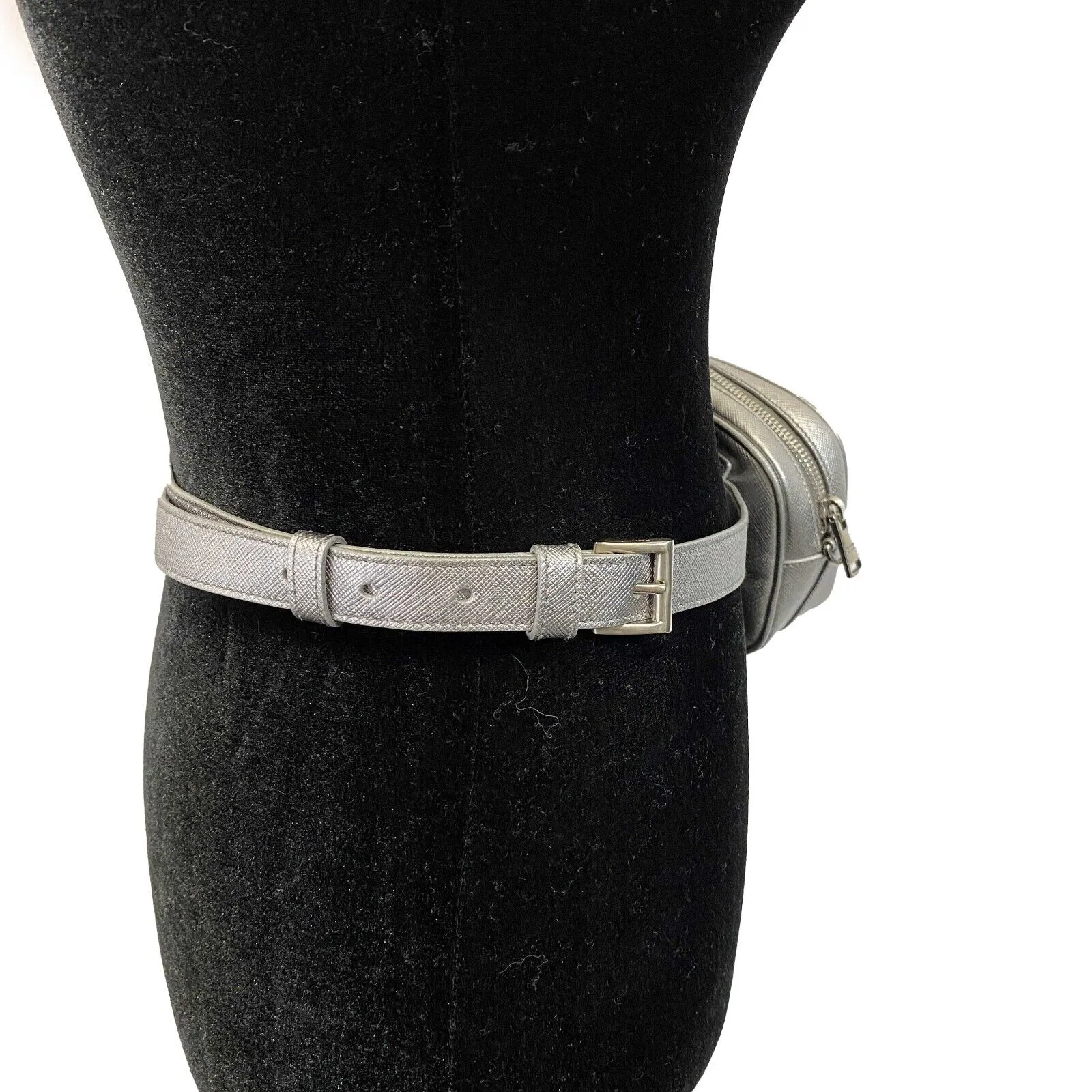 Prada - Odette Saffiano Leather Silver Belt Bag/Crossbody