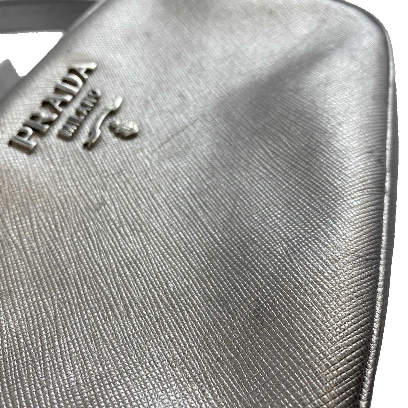 Prada - Odette Saffiano Leather Silver Belt Bag/Crossbody