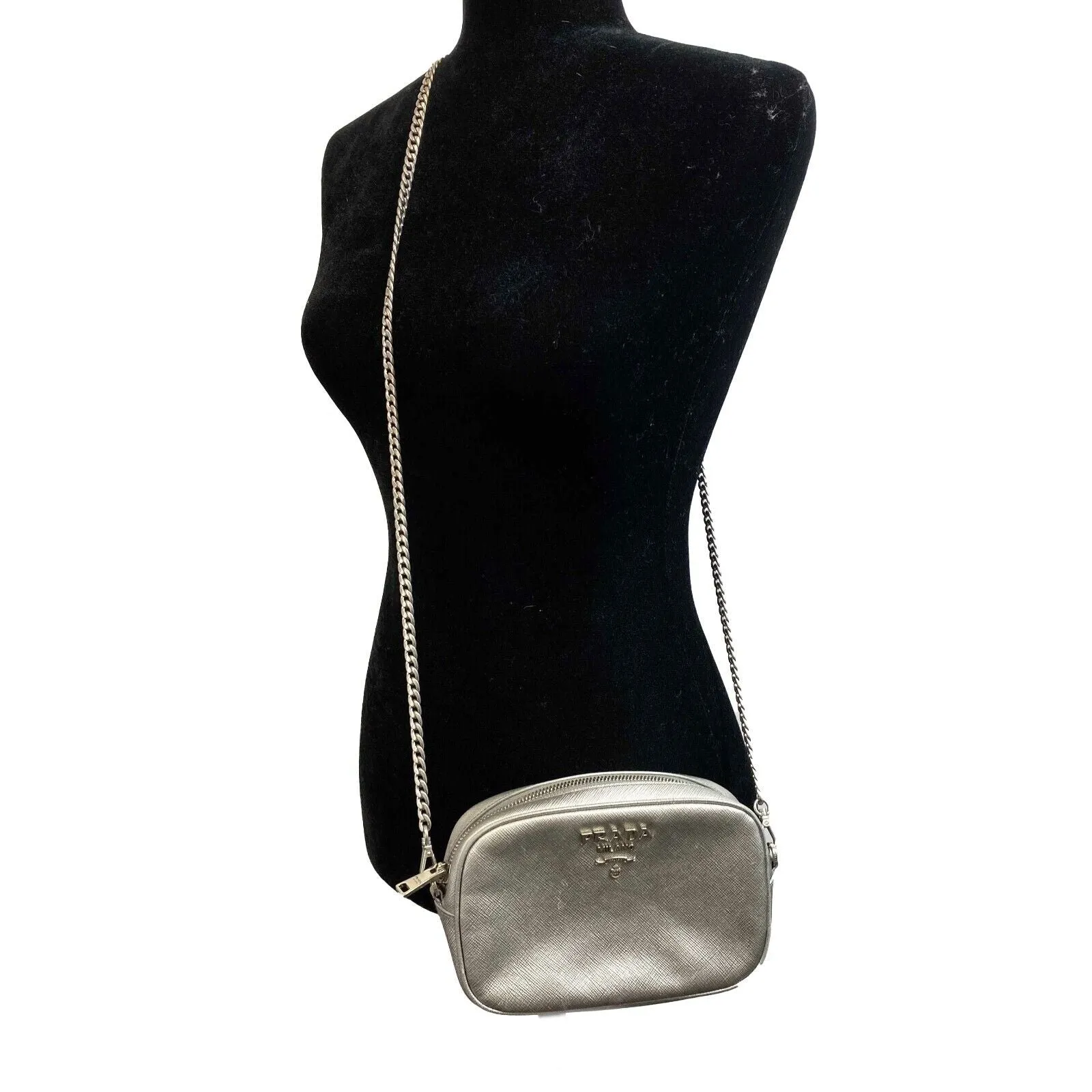 Prada - Odette Saffiano Leather Silver Belt Bag/Crossbody