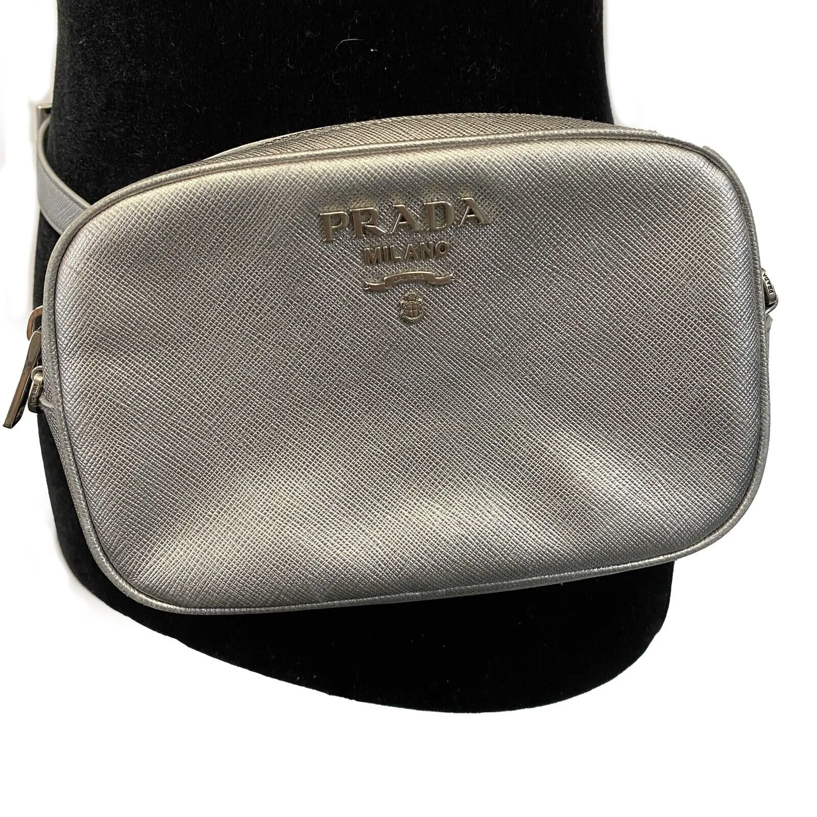 Prada - Odette Saffiano Leather Silver Belt Bag/Crossbody