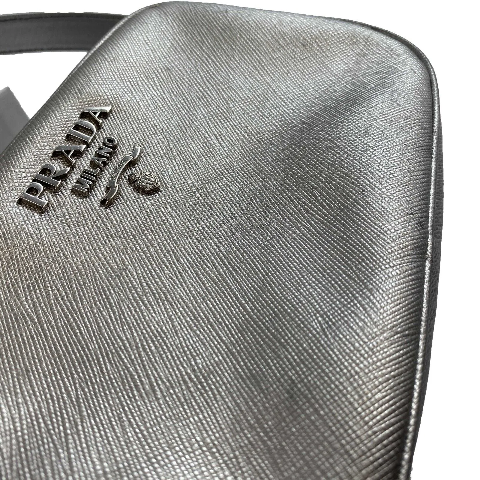 Prada - Odette Saffiano Leather Silver Belt Bag/Crossbody