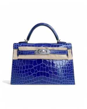 Pre-owned Hermès Mini Kelly 20CM – Bleu Encre Shiny Alligator with Palladium Hardware