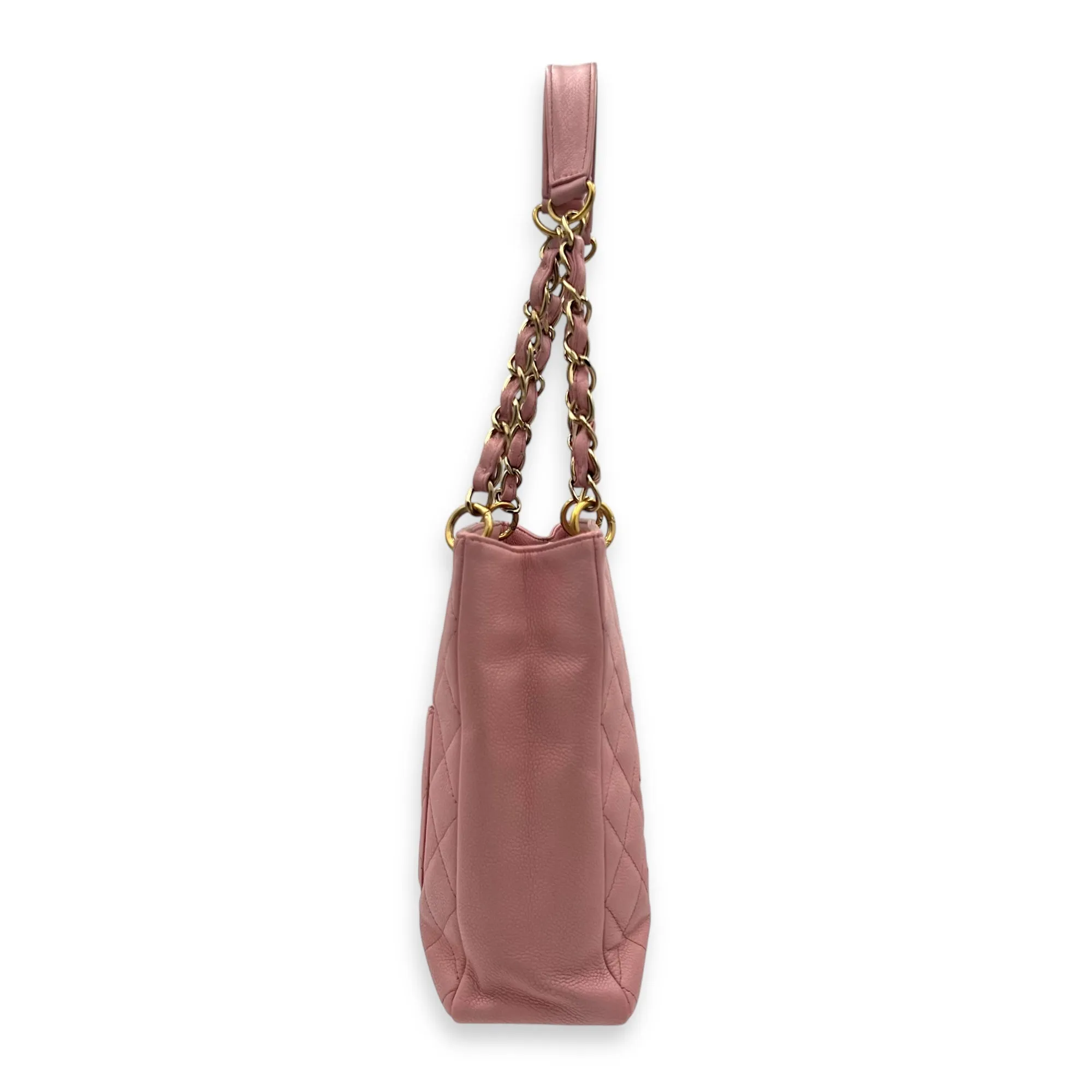 PST Petite Shopping Pink Tote Bag in Caviar Leather, Gold hardware
