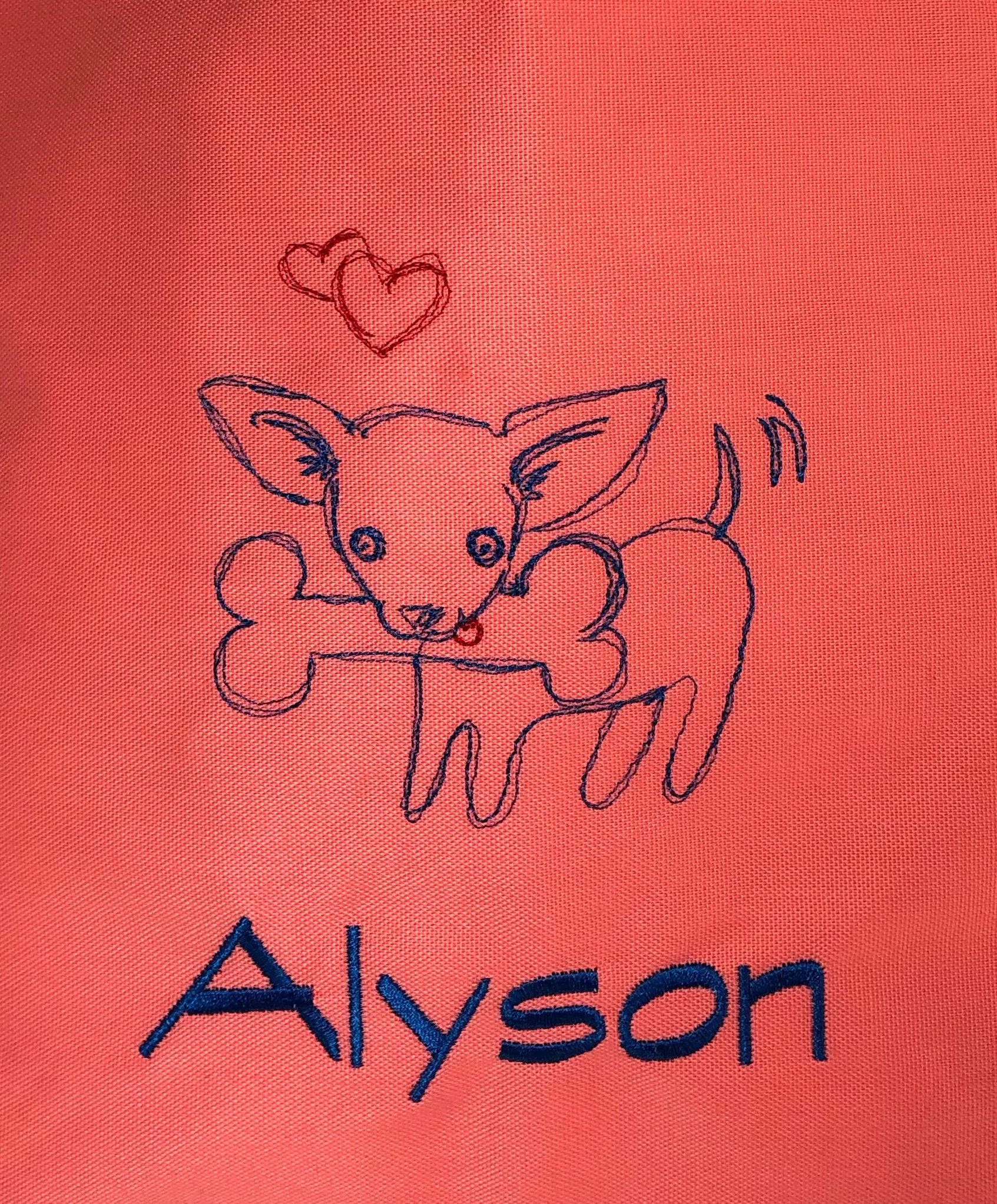 Puppy and Heart Embroidered "Alyson" Tote Bag | stitchywoman.net