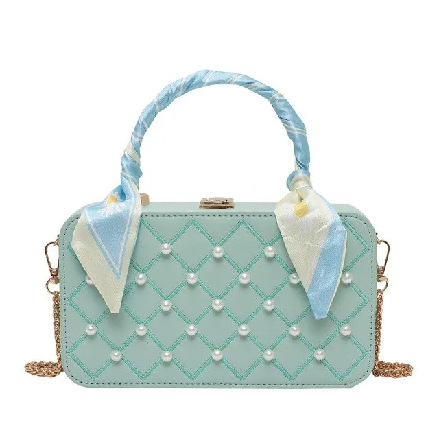 purses and handbags Fashion PU leather square pearl accessories silk scarf women's handbag bags for women 2021 sac a main femme