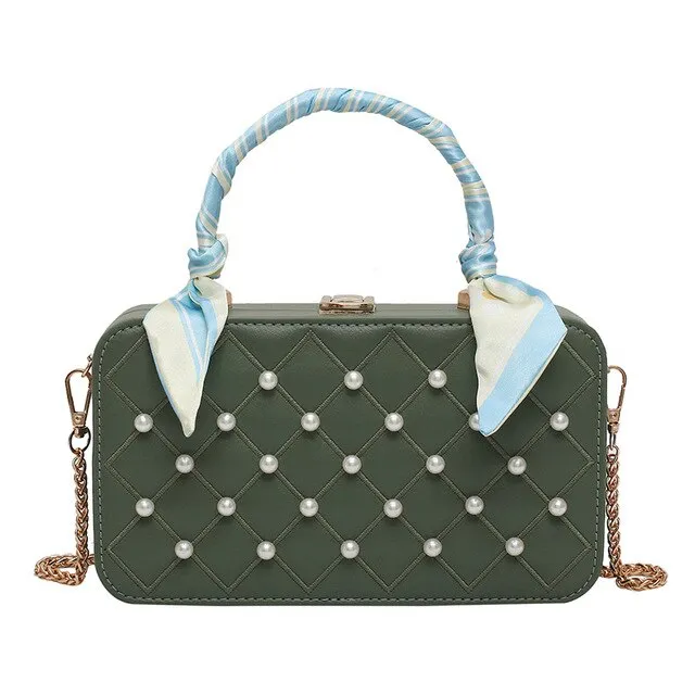 purses and handbags Fashion PU leather square pearl accessories silk scarf women's handbag bags for women 2021 sac a main femme