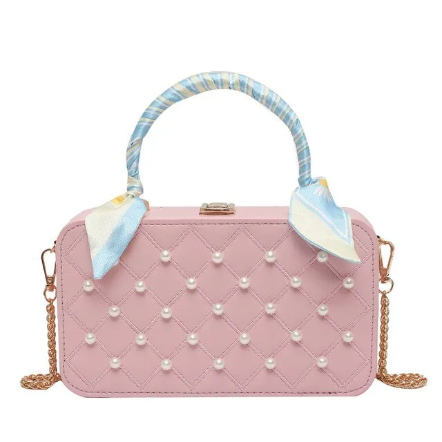 purses and handbags Fashion PU leather square pearl accessories silk scarf women's handbag bags for women 2021 sac a main femme