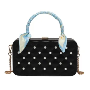 purses and handbags Fashion PU leather square pearl accessories silk scarf women's handbag bags for women 2021 sac a main femme