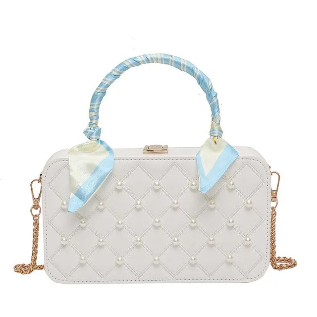 purses and handbags Fashion PU leather square pearl accessories silk scarf women's handbag bags for women 2021 sac a main femme