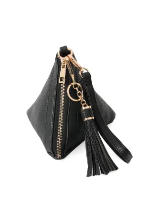 PYRAMID SHAPE TASSEL WRISTLET LEATHER BAG