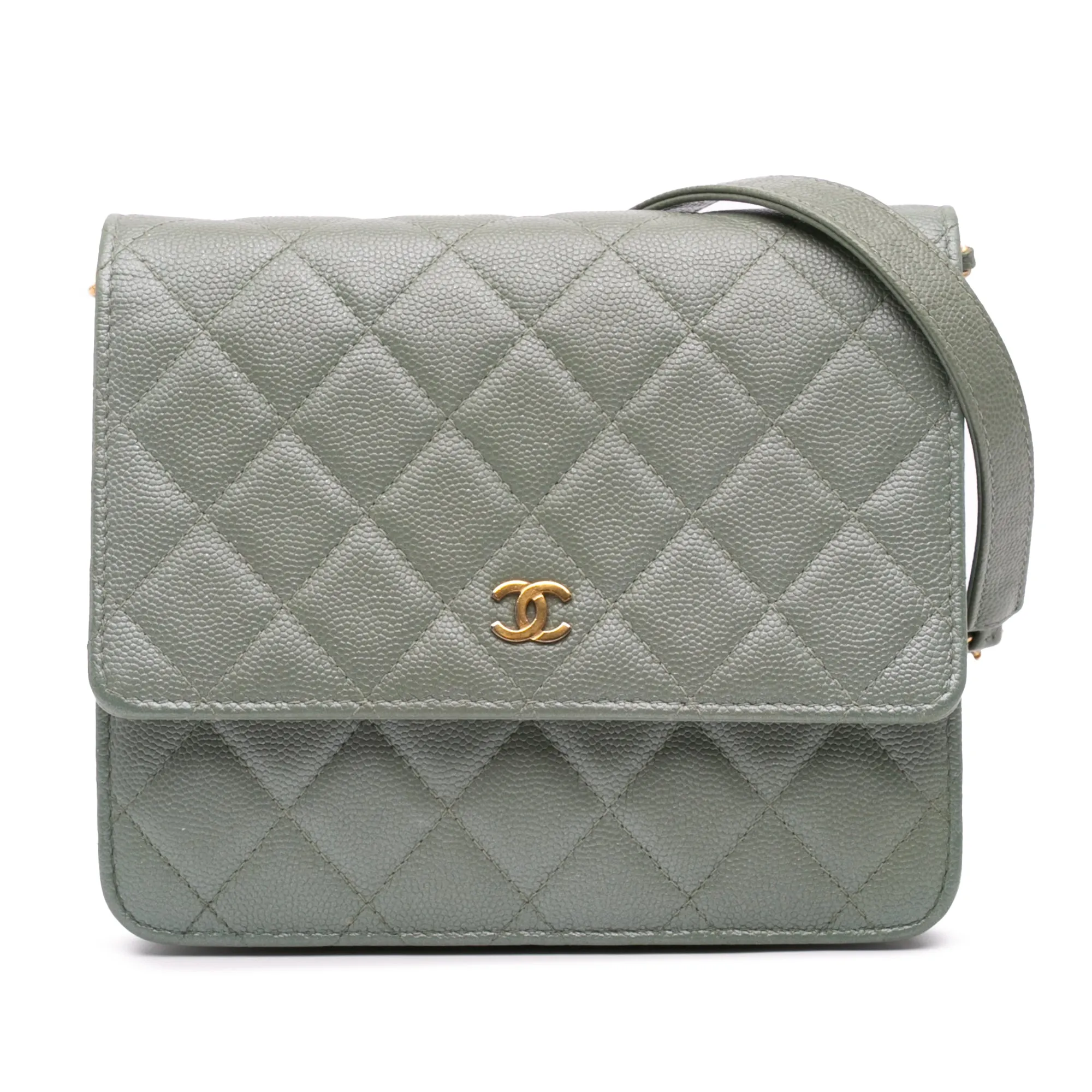 Quilted Caviar Square Wallet on Chain