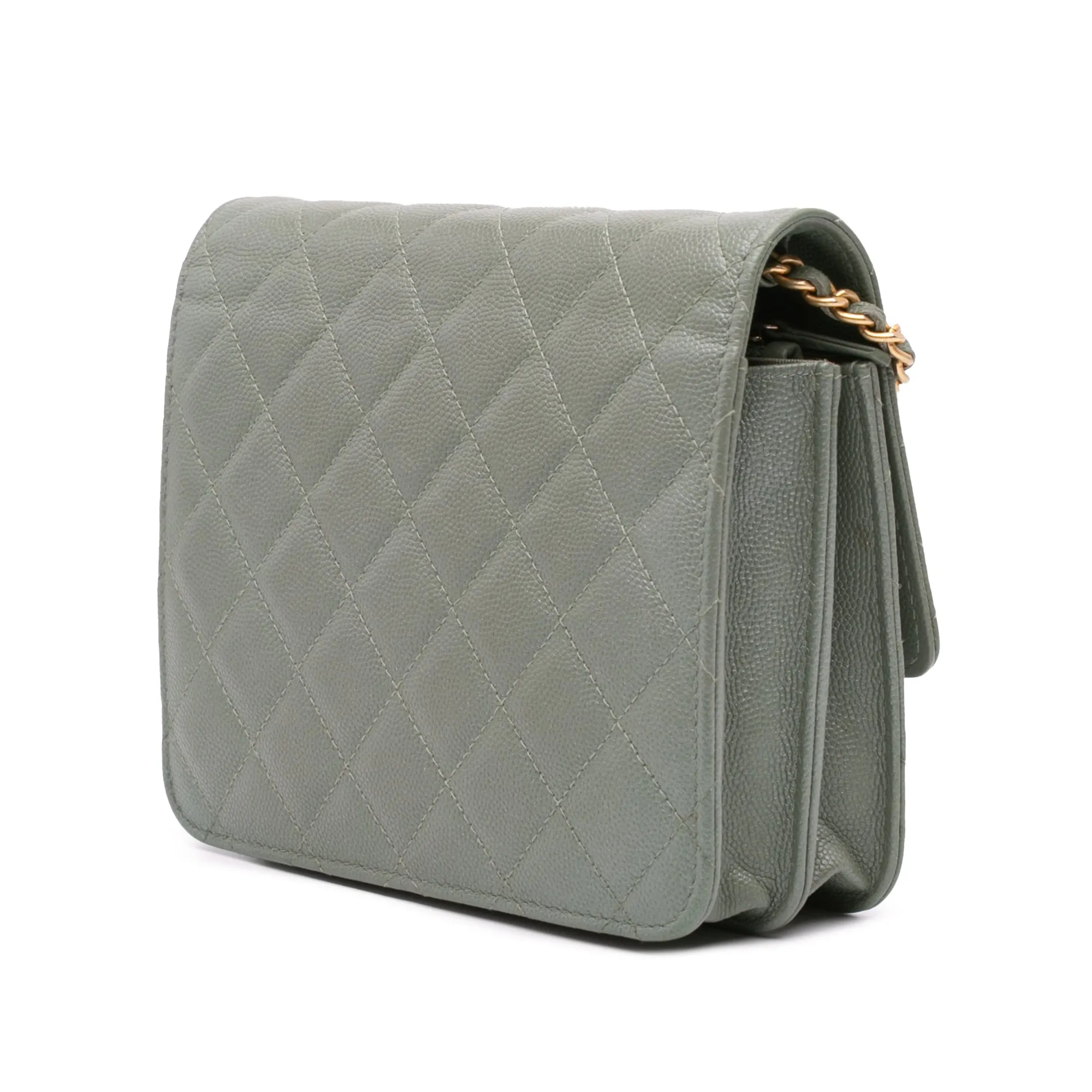 Quilted Caviar Square Wallet on Chain
