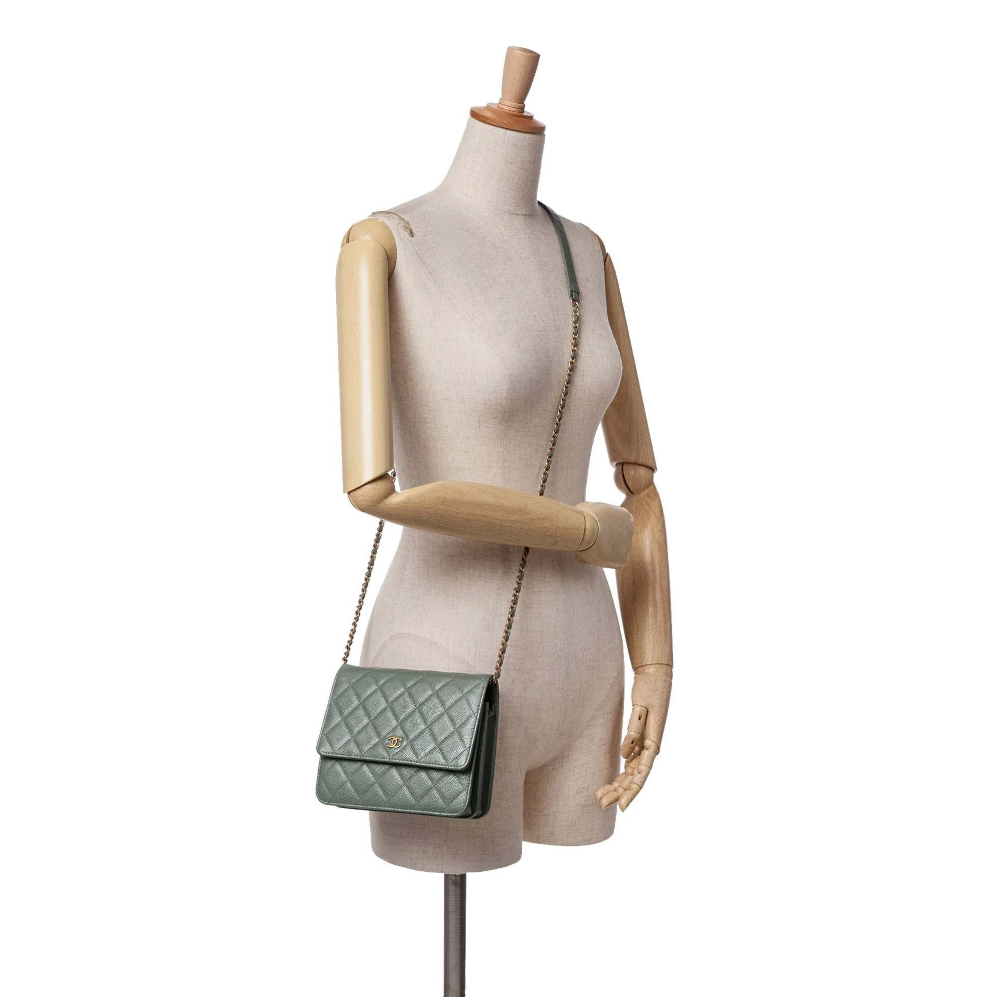 Quilted Caviar Square Wallet on Chain