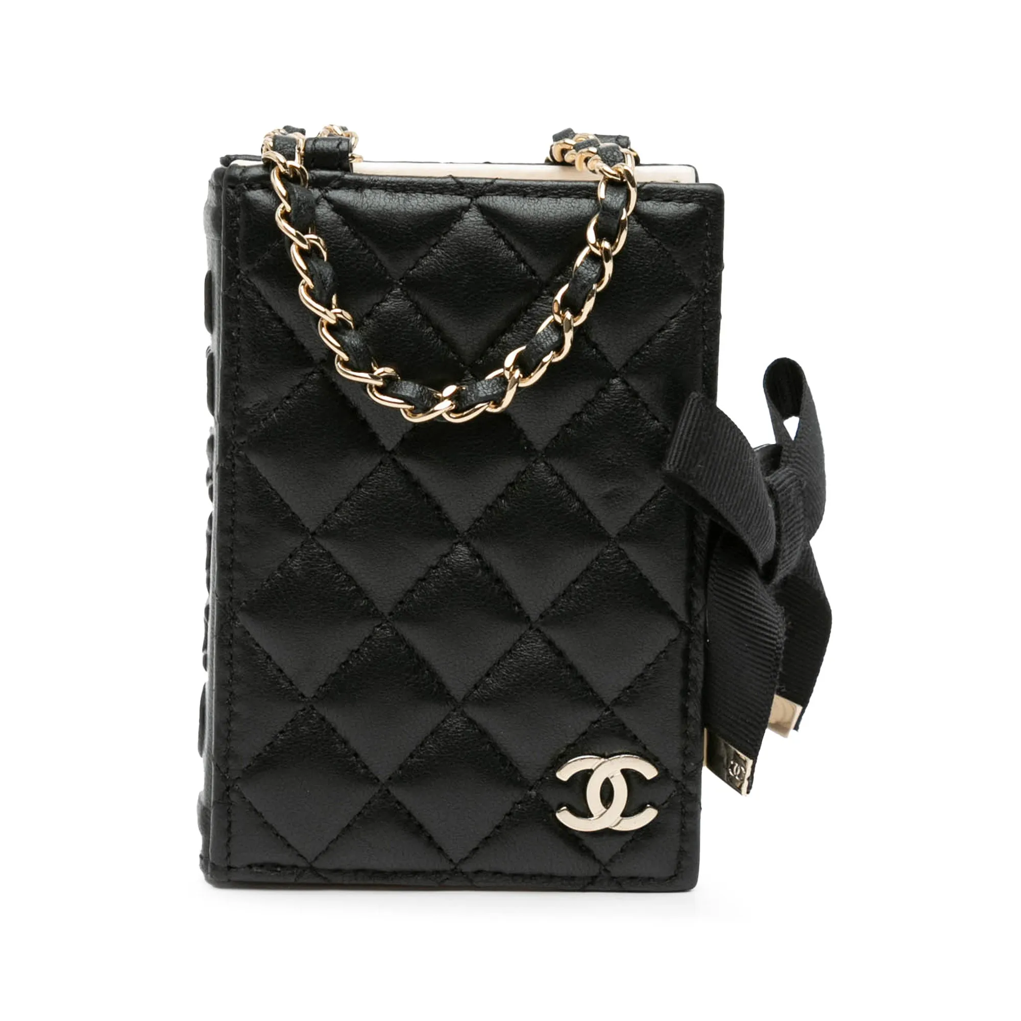 Quilted Lambskin Book Card Holder On Chain
