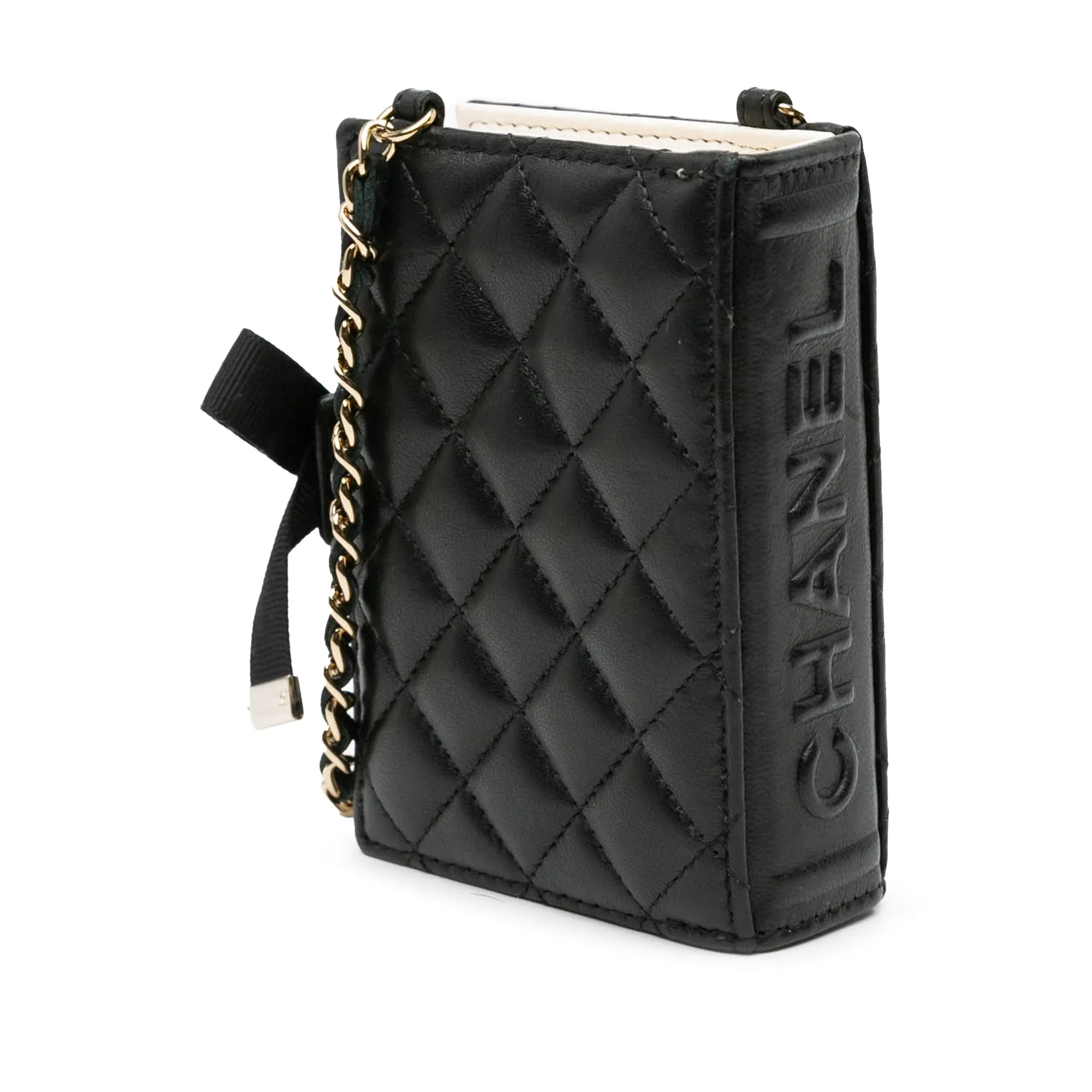 Quilted Lambskin Book Card Holder On Chain