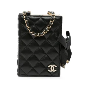 Quilted Lambskin Book Card Holder On Chain