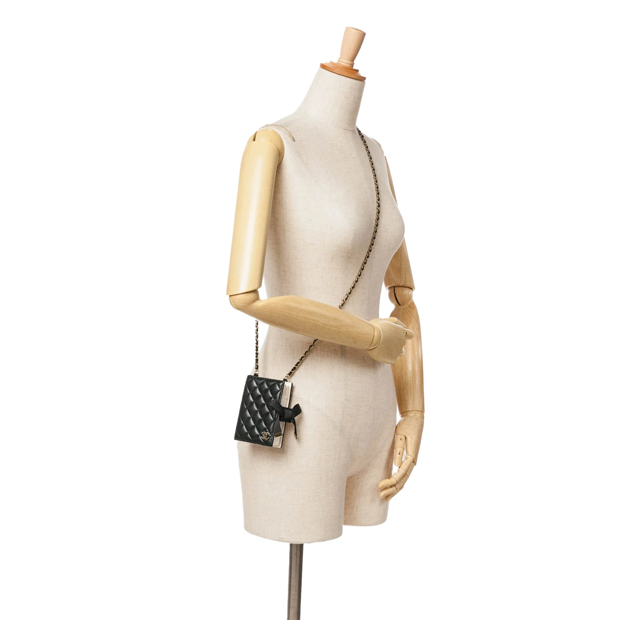 Quilted Lambskin Book Card Holder On Chain