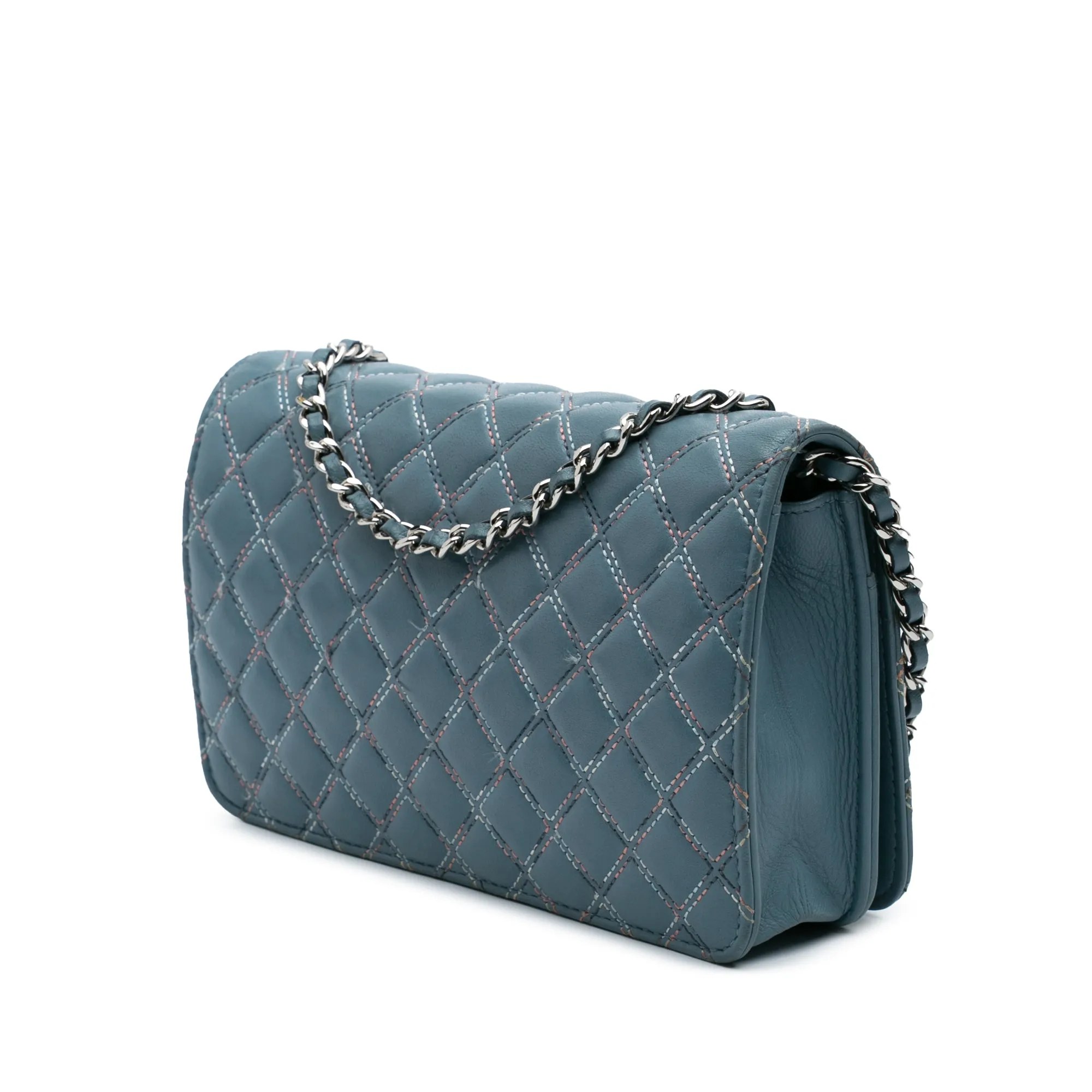 Quilted Lambskin Double Stitch Wallet On Chain