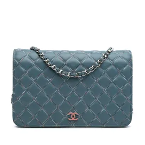 Quilted Lambskin Double Stitch Wallet On Chain