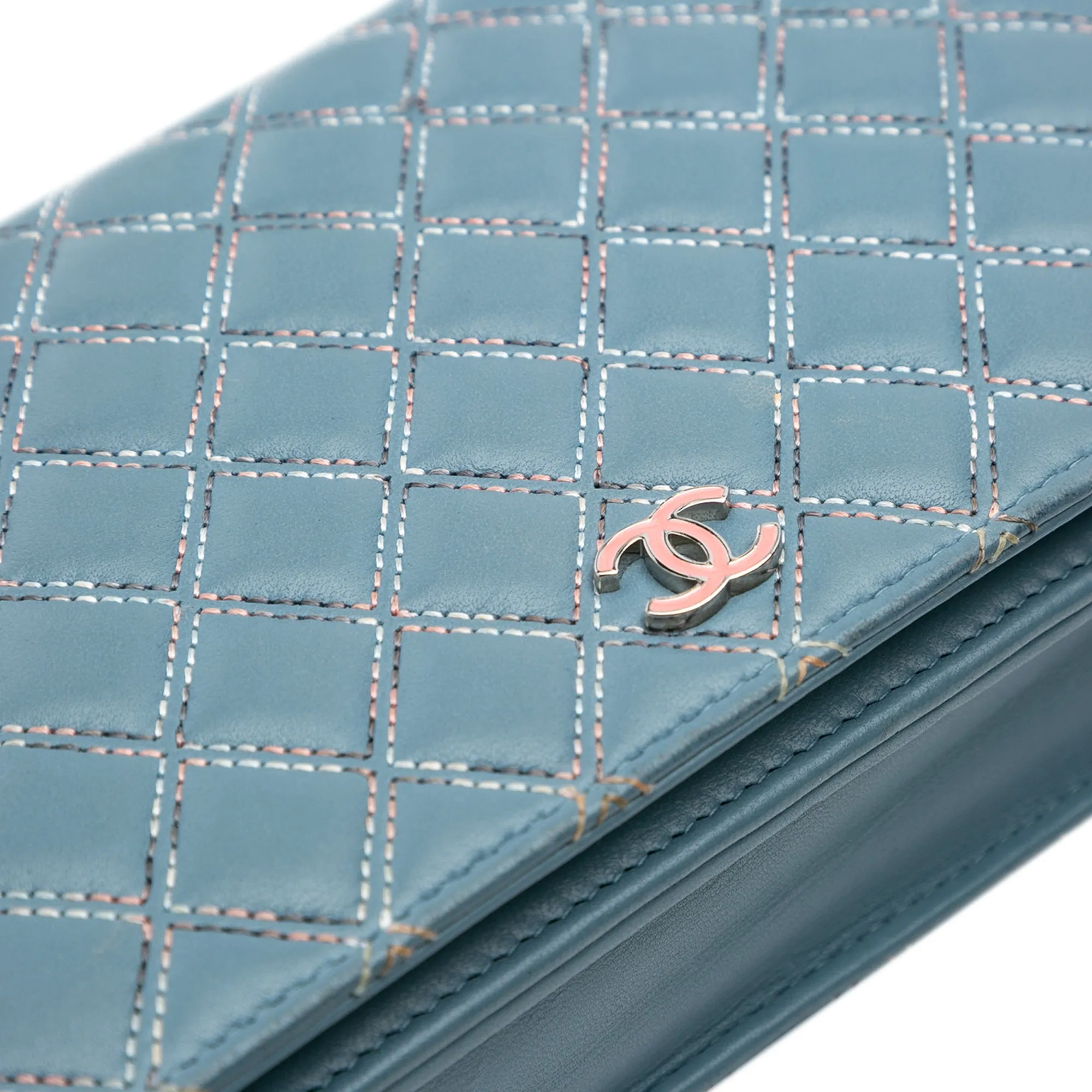 Quilted Lambskin Double Stitch Wallet On Chain