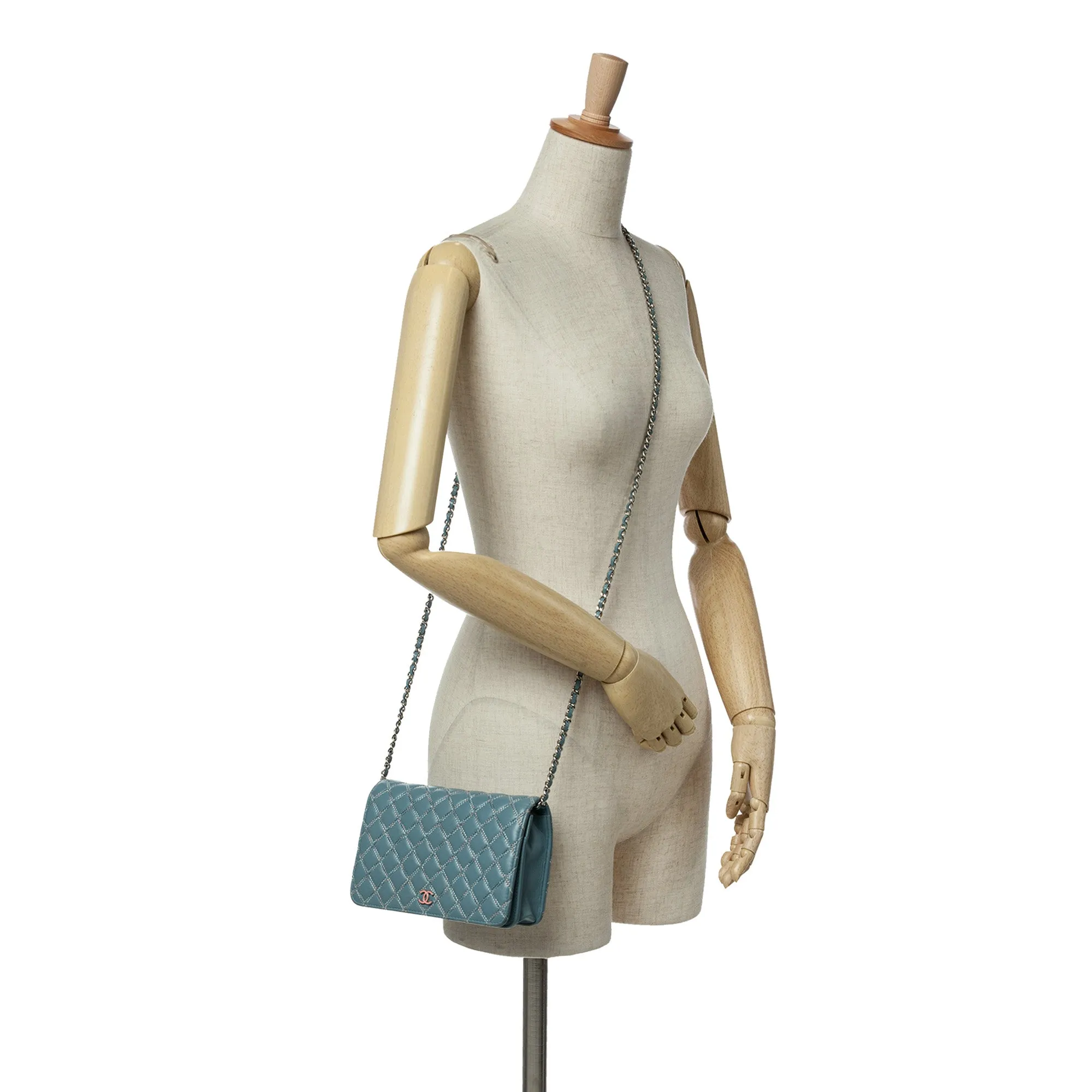 Quilted Lambskin Double Stitch Wallet On Chain