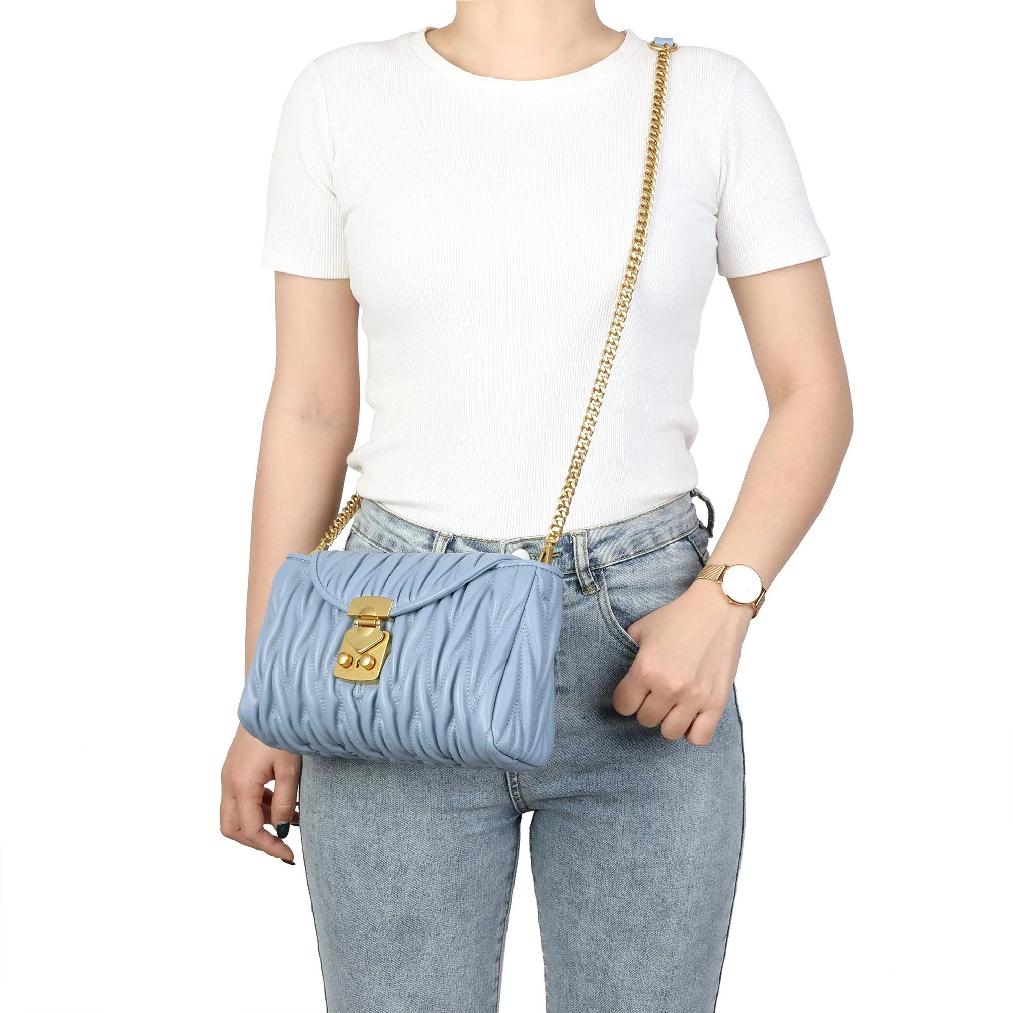 Quilted Leather Crossbody Bag with Gold-Tone Lock