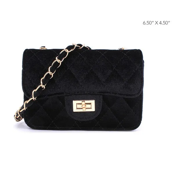 Quilted Velvet Crossbody Purse