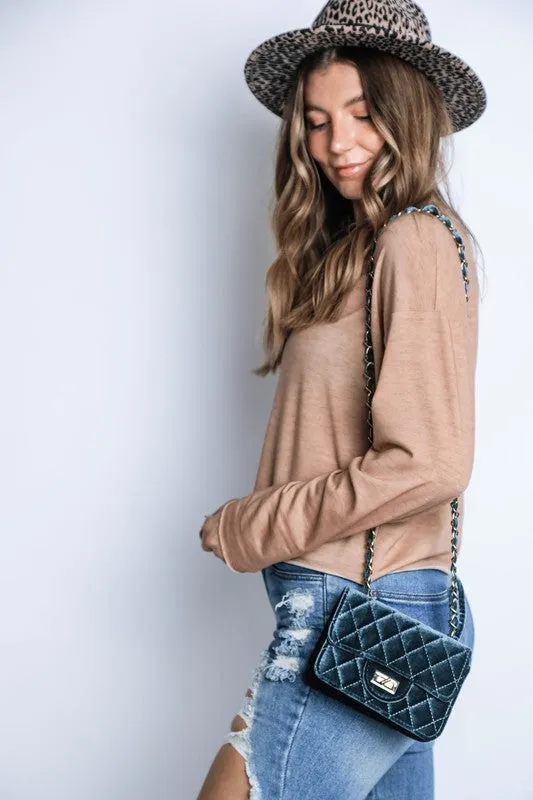 Quilted Velvet Crossbody Purse