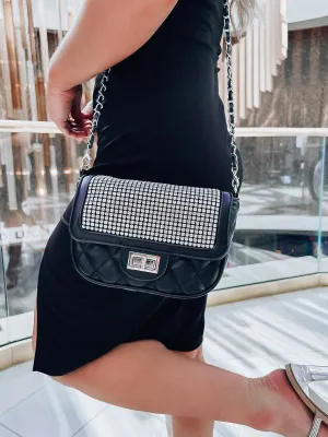 Radiant Rhinestone Flap Quilted Crossbody