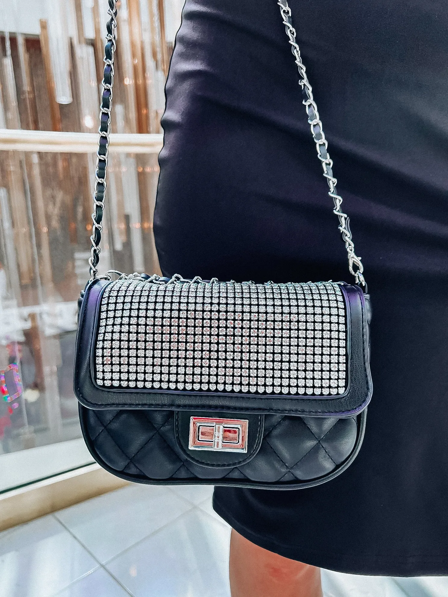 Radiant Rhinestone Flap Quilted Crossbody