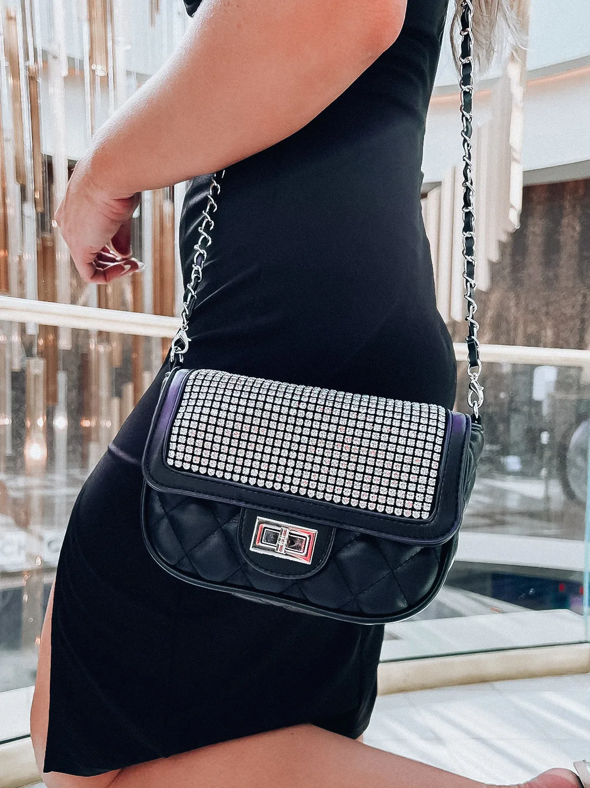 Radiant Rhinestone Flap Quilted Crossbody