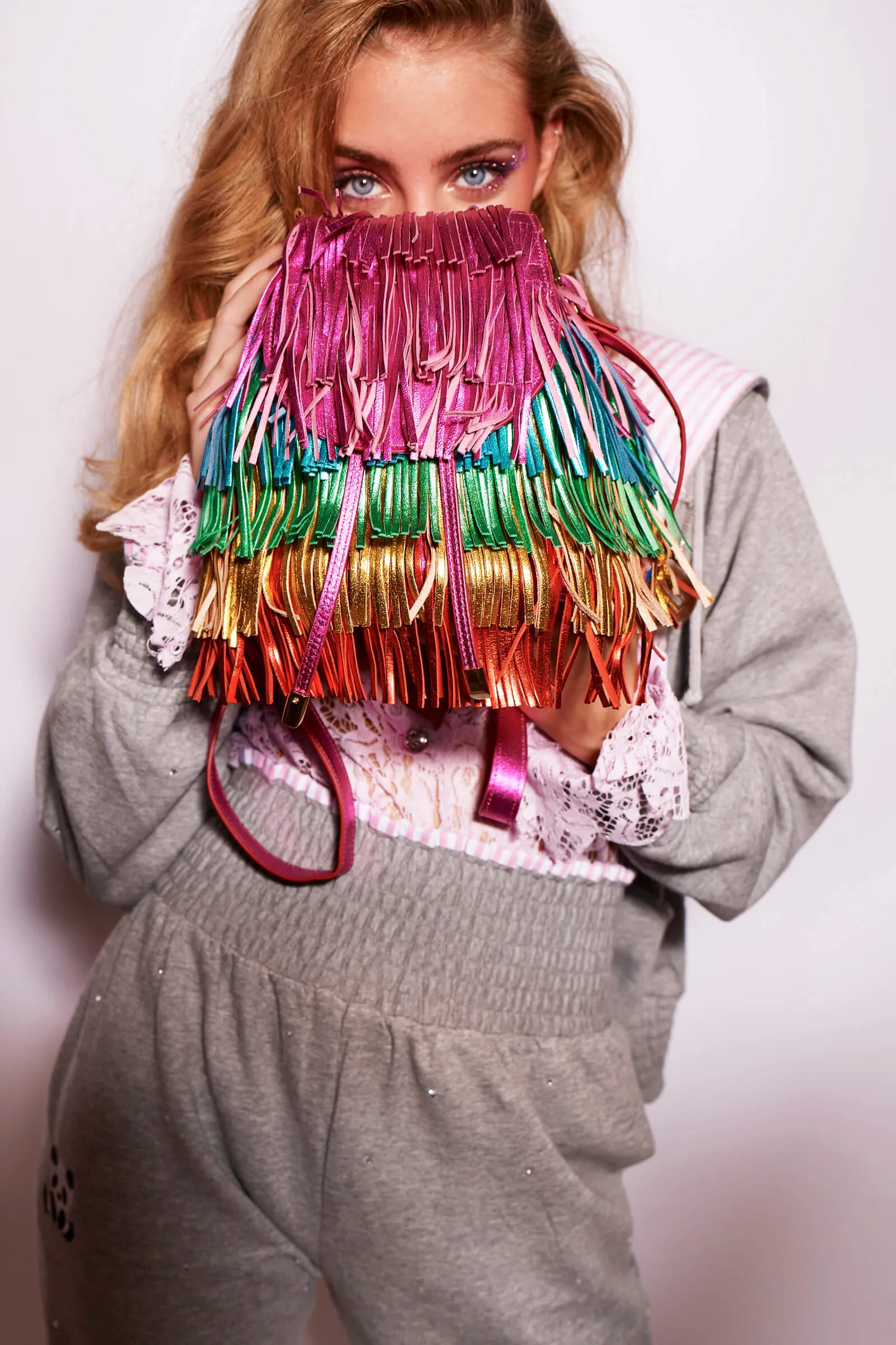 Rainbow Leather Bright Tassel Mini Bag