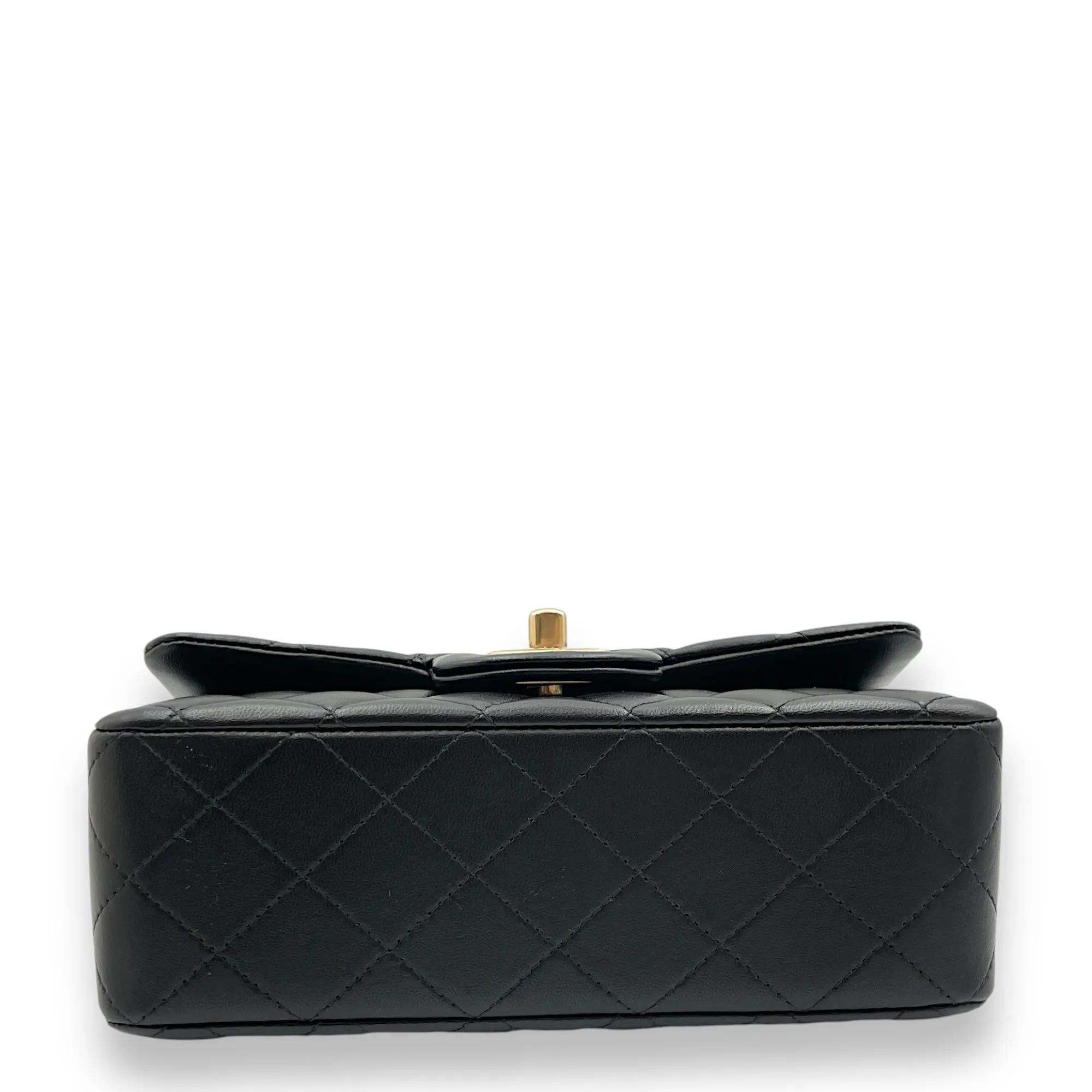 Rectangle with Metal Top Handle Mini Black Crossbody Bag in Lambskin, Gold hardware