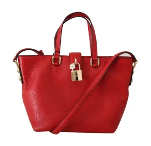 Red Leather Hand Shoulder Shopping Tote Bag