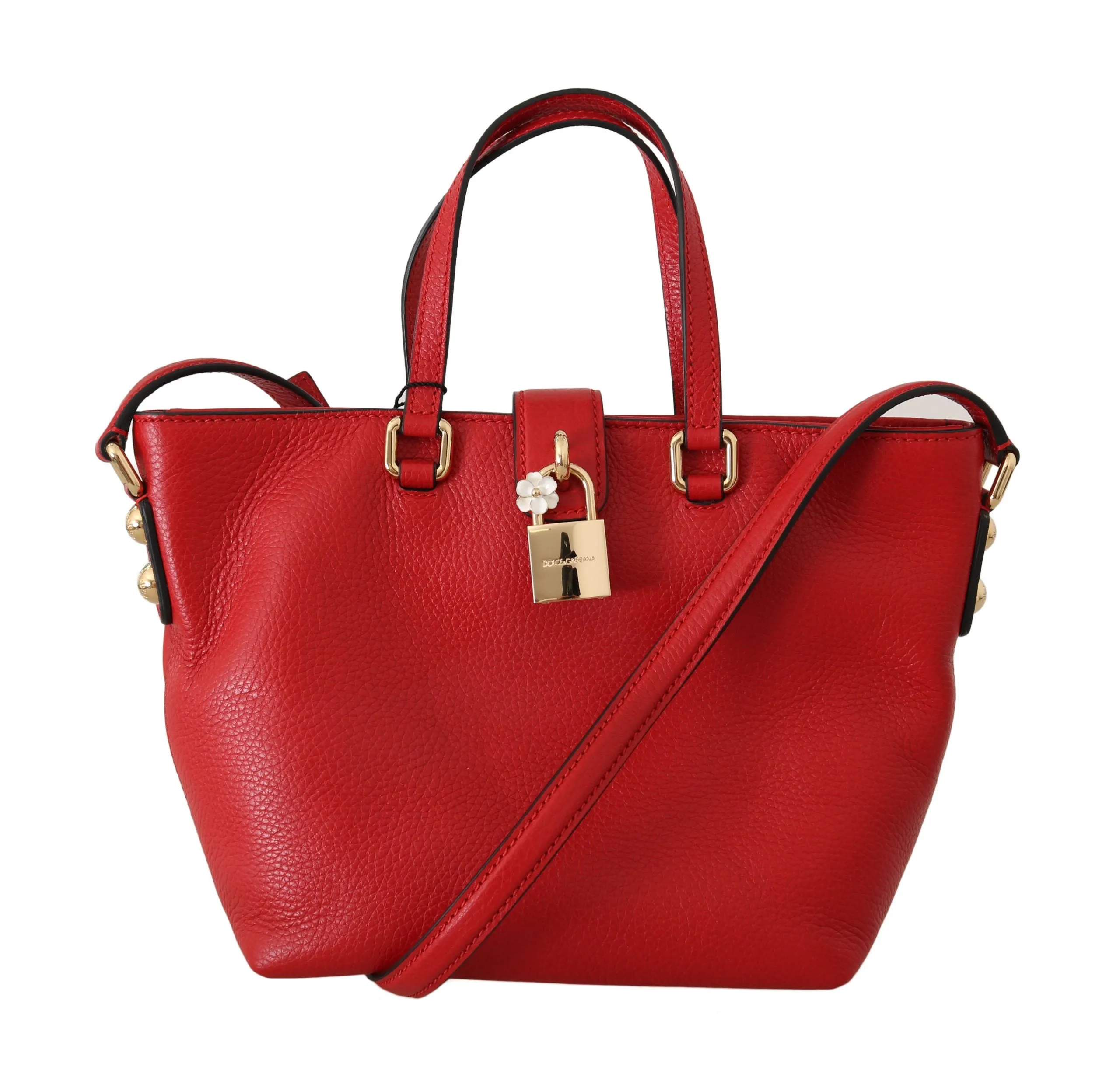 Red Leather Hand Shoulder Shopping Tote Bag