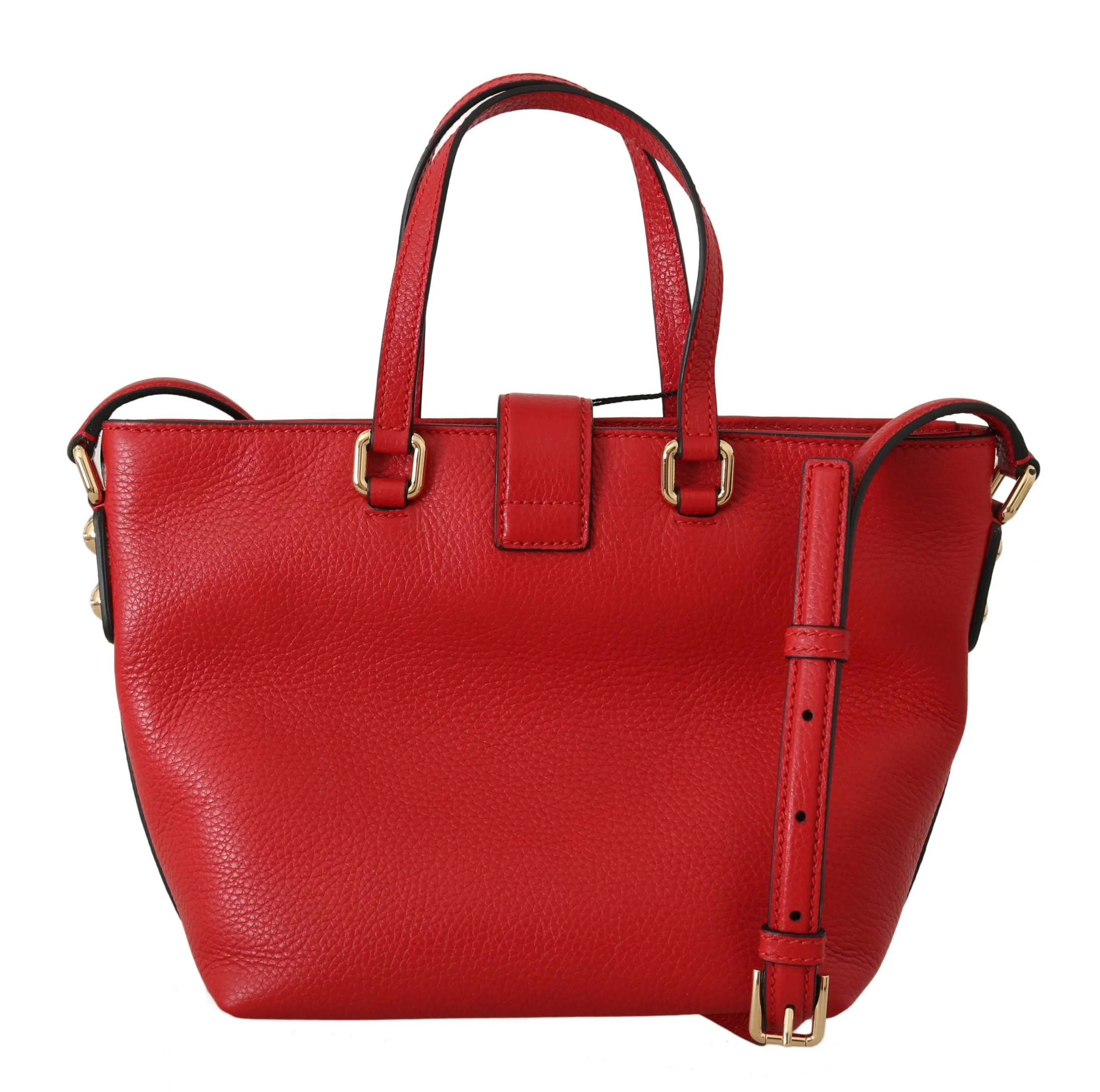 Red Leather Hand Shoulder Shopping Tote Bag
