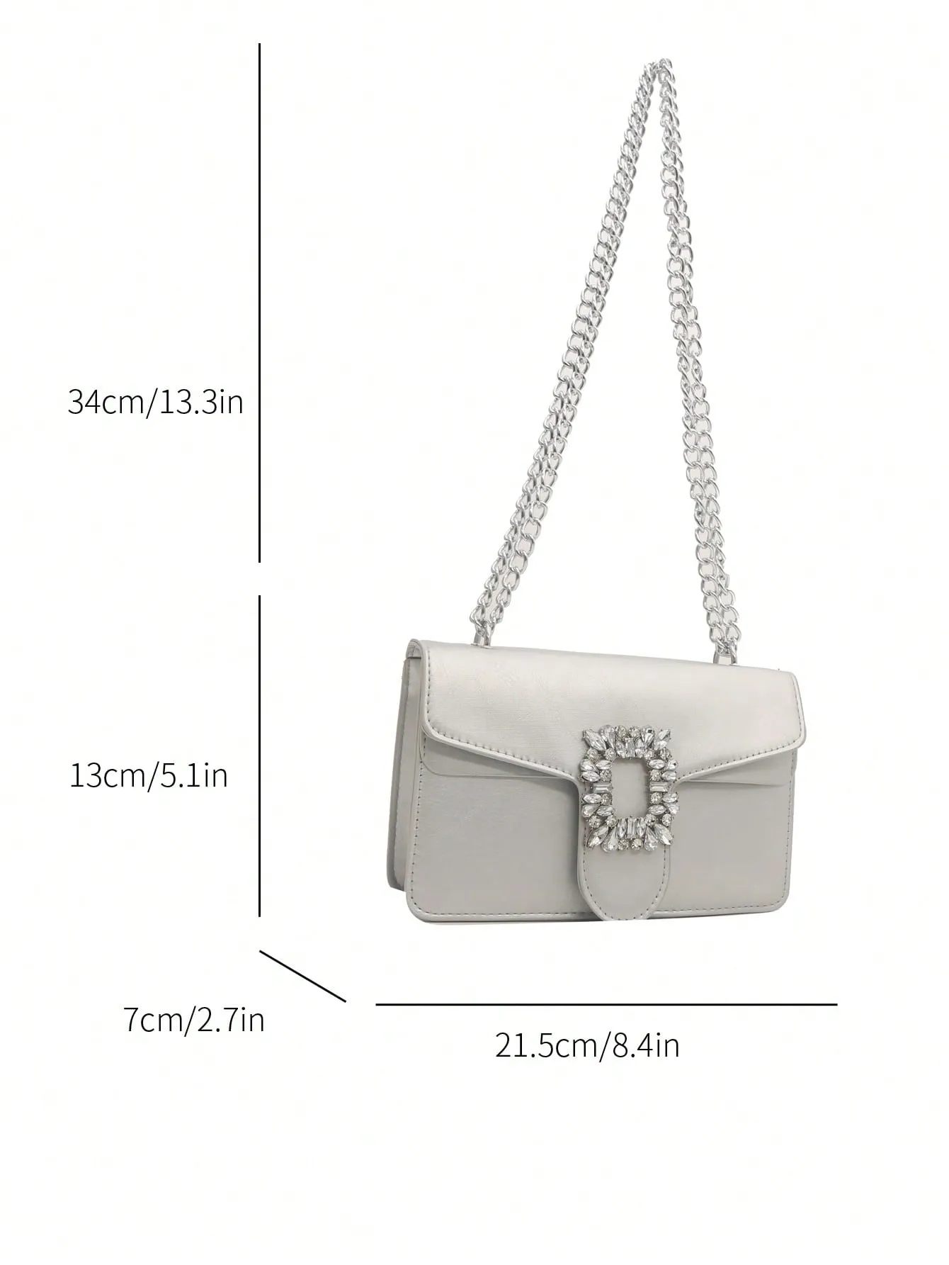 Rhinestone Decor Crossbody Bag - Silver- FD ⚡