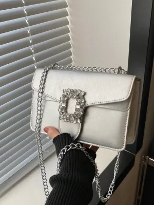 Rhinestone Decor Crossbody Bag - Silver- FD ⚡